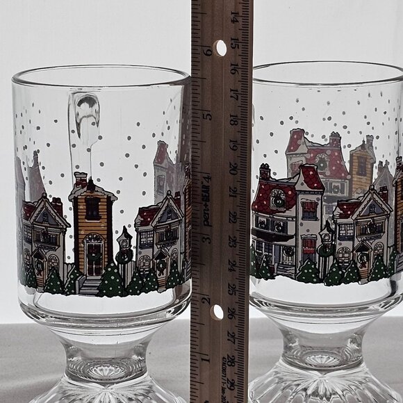 Christmas Village Hot Toddy Mug by Arcoroc 5.5in set-2 townhouses footed cup - Picture 8 of 10